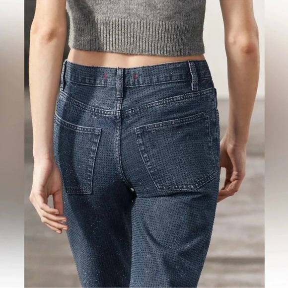 ZARA ZW COLLECTION RHINESTONE HIGH WAIST BOOTCUT BLOGGERS FAVORITE JEANS - Picture 6 of 15